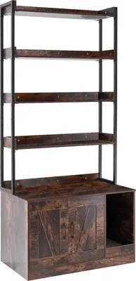 Image de Caisson pour litière pour chat Meuble en bois pour litière dissimulé avec 4 étagères