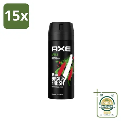Imagen del producto de 15 unidades de aerosol corporal Axe Africa, 150 ml, pack ahorro