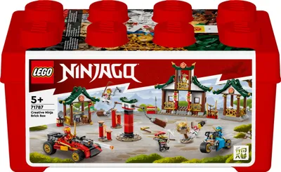 Produktbild von LEGO 71787 NINJAGO Kreative Ninja Steinebox, Spielzeug Aufbewahrungskiste mit Ninja-Auto und Motorrad, Dojo und Minifiguren für Kinder ab 5 Jahren