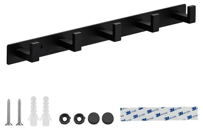 Immagine prodotto di Barra appendiabiti in acciaio inossidabile nero, con 5 ganci, ideale per l'ingresso, la camera da letto o il bagno