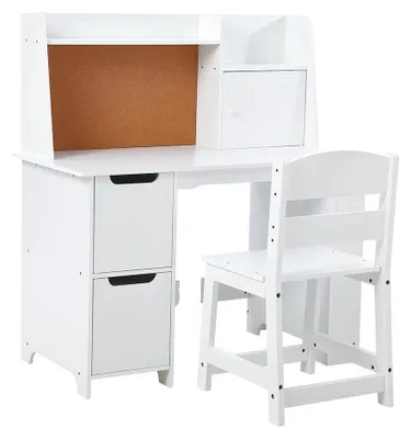Immagine prodotto di Set scrivania e sedia per bambini, struttura in legno resistente, design ergonomico, bianco