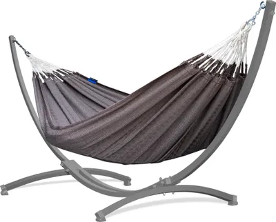 Produktbild von Potenza Outdoor Hängematte mit Gestell für 2 Personen I Medelin - 100% Baumwolle Doppelhängematte 230x160, 200kg I Hängemattengestell 220kg, wetterfest