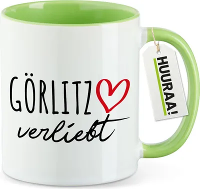 Produktbild von Huuraa Kaffeetasse Görlitz verliebt 330ml Grün Keramik Kaffeebecher Geschenkidee
