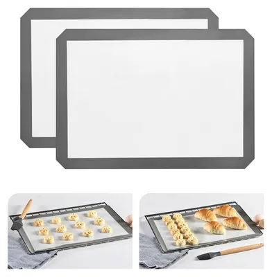 Produktbild von Rechteckige Silikon-Backmatte, Antihaftbeschichtung, wiederverwendbare Silikon-Backmatte, BPA-frei (grau, 2 Stück, 29,5 x 42 cm)