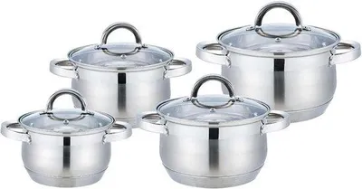 Produktbild von Famanu Kochgeschirrset 8-teilig Edelstahl mit Glasdeckel - Induktion, Suppentopf, Schmortopf und Bratpfanne