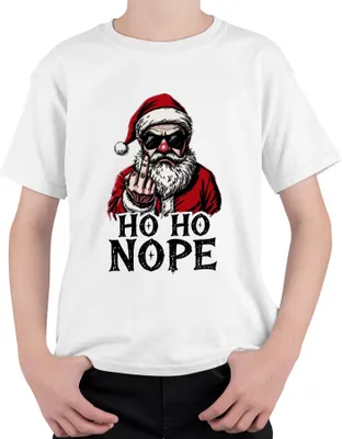 Immagine prodotto di HO HO NOPE Babbo Natale dito medio sarcastico divertente maglietta unisex per bambini, bianco, 152