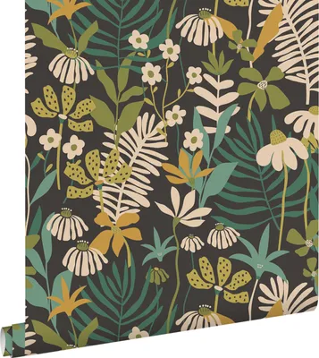 Produktbild von ESTAhome Tapete tropische Blätter und Blüten Grün und Mehrfarbig 50 x 900 cm