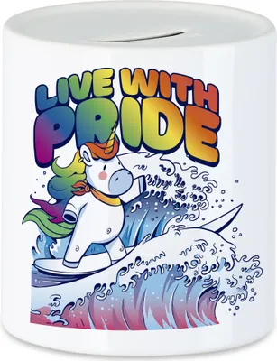 Produktbild von Live with Pride Spardose LGBTQ Einhorn Stolz Regenbogen Schwul Lesbisch Liebe