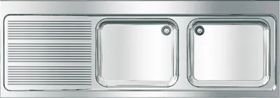 Obrázok produktu pre KWC AR komerčný drez, MAXIMA, nerezová oceľ, 2 misy, 2000x432x700 mm, ľavý odtok