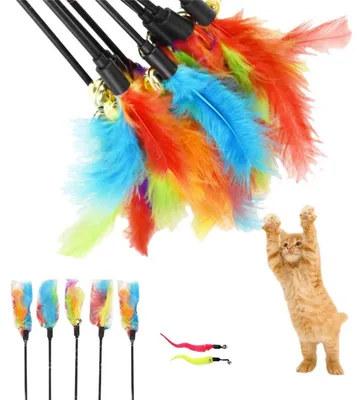 Immagine prodotto di Set di giocattoli per gatti con bacchette colorate, lunghezza 41 cm, 7 pezzi, interattivo