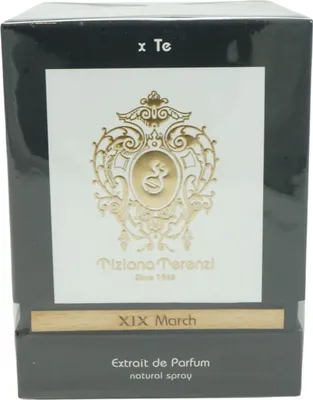 A product box for Tiziana Terenzi XIX March perfume.
