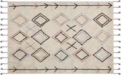 Produktbild von BELIANI Teppich Beige Baumwolle 160 x 230 cm Rechteckig Geometrisches Muster Boho Stil Handgetuftet für Wohnzimmer Schlafzimmer Flur