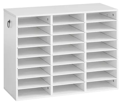 Image de VEVOR, range-documents en bois pour bureau, organisateur avec 24 compartiments, blanc. Boîte de rangement pour documents A4 standard, dossiers et papiers, avec étagères réglables pour bureau, maison et salle de classe, en MDF
