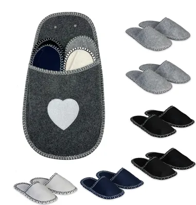 Obrázok produktu pre Relaxdays domáce papuče, 6 párov, papuče, vrecúško v tvare srdca, veľkosti 36–45, plstené papuče, protisklzová podrážka, viacfarebné