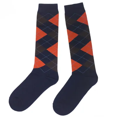Produktbild von Damen Kniestrümpfe Schottenmuster Marine und Orange Größe 35-38