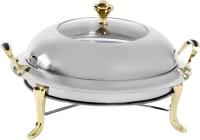 Image de Chafing Dish 3 l - Réchaud de buffet - Rectangulaire - Acier inoxydable - Avec couvercle et poignées - Pour la restauration et les buffets - Surface électroplaquée - Or