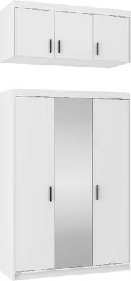 Produktbild von Kleiderschrank ELENA 3D Drehtürenschrank 133x245x53cm Schlafzimmer mit 3 Türen Garderobe mit Spiegiel + Schrankaufsatz Weiß