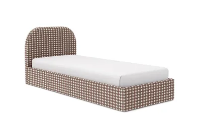 Produktbild von Sofello Modernes Polsterbett 90-120x200 MOON Braun 90x200 Metall-Lattenrost Hochwertig Bett  und Stauraum – Kinderkollektion