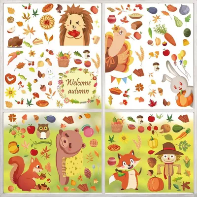 Produktbild von Fensteraufkleber Erntedankfest 149 Stück Herbstdeko Kinderzimmer Selbstklebend PVC