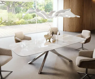 Produktbild von DELIFE Esstisch Edge Boot 270x120 cm Keramik Iris FMG Onice Grigio Kreuzgestell Rechteck Edelstahl
