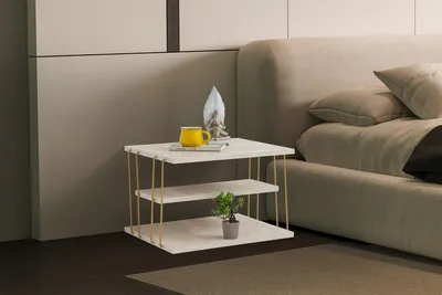 Image de Skye Decor, Lifon - Or, Marbre, Or, Table d'appoint, 50 x 33 x 40 cm, 100 % PANNEAUX DE PARTICULES MÉLAMINÉS