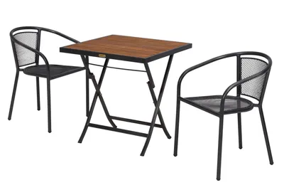Produktbild von Merxx Gartenmöbel Set Delos 3tlg., 2 stapelbare Bistrosessel, Klapptisch 70 x 70 cm - Stahl/Aluminium/Akazie