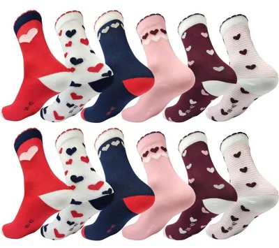 Produktbild von 12 Paar Damen Socken mit Herz-Muster weich & bequem atmungsaktive Baumwollmischung, formbeständig Herz-35-38