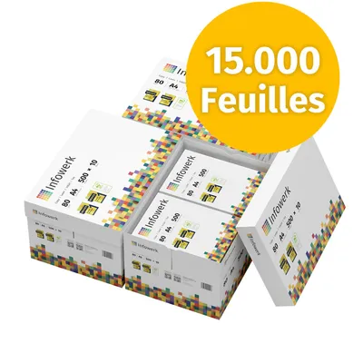 Image de Infowerk Papier d'impression Papier de copie 15000 feuilles 30 x 500 A4 80 g Premium White  PEFC