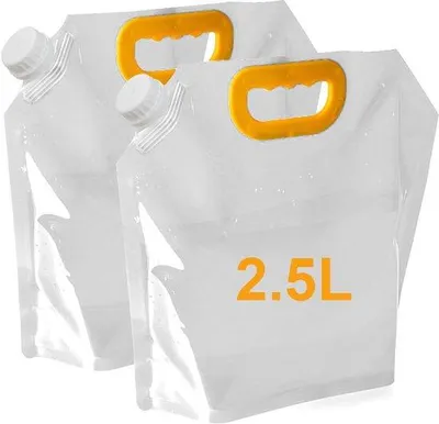Productafbeelding van Unyqoos® 2-delige set inklapbare watercontainers, 2 x 2,5 liter, met draaghandvat, BPA-vrij, 35 mm vulopening – geschikt voor kamperen en reizen