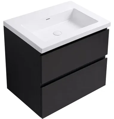 Obrázok produktu pre Kúpeľňová skrinka Carole – matná čierna + umývadlo z liateho mramoru Ovo – lesklá biela – 55,5 x 53 x 46,5 cm