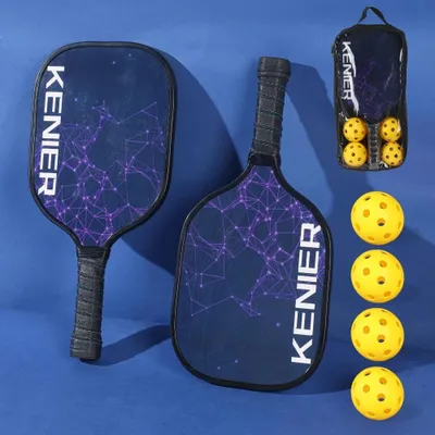 Produktbild von Pickleball-Set 2 Schläger + 4 Bälle – Stoßfest, rutschfester Griff, Pickleball Paddel Schläger-Set für Anfänger & Profis - Farbe: Dunkelblau & Lila