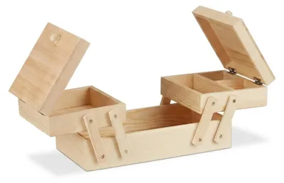 Produktbild von Relaxdays Nähkästchen Holz, 5 Fächer, ausklappbar, ohne Inhalt, Griffe, natürliche Optik, HBT: 12 x 26 x 15,5 cm, natur