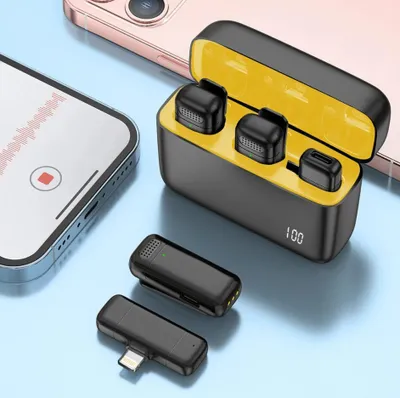 Produktbild von Drahtloses Lavalier-Mikrofon Ladecase Mikrofon Tragbare Audio-Video-Aufnahme, Lightning-IOS-Anschluss