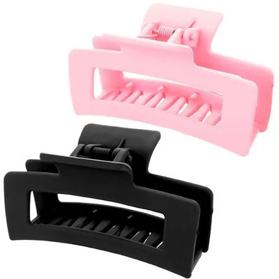 Image de Pinces à cheveux Carré 2 pièces 8.5 cm Noir mat Rose