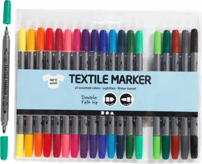 Produktbild von Popisovač na textil, standardní barvy, šířka čáry 2,3+3,6 mm, 20 ks/ 1 balení