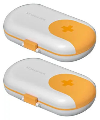 Produktbild von Reise-Pillenbox, feuchtigkeitsbeständig, kleine Pillendose für Handtasche und Rucksack, tragbar, weiß-gelb