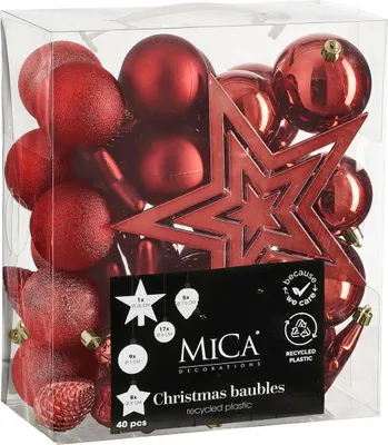 Image de Edelman décoration de sapin incassable rouge 40 pièces - d8cm