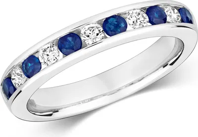 Produktbild von Wunderschöner 9 Karat (375) Weißgold Halb Eternity Diamant Damenring Brillant-Schliff 0.24 Karat HI - I1 mit Saphir, 53 (16.9); TRS291519KWRSM