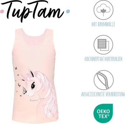 Immagine prodotto di TupTam canottiera 5 pezzi in cotone per bambini senza maniche, colore: unicorno farfalle rosa grigio giallo, taglia: 110-116