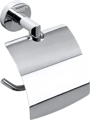 Produktbild von BOMEGA Papierrollenhalter mit Deckel Messing Chrom poliert 142x170x90 mm für Bad & WC >> zum Bohren oder Kleben