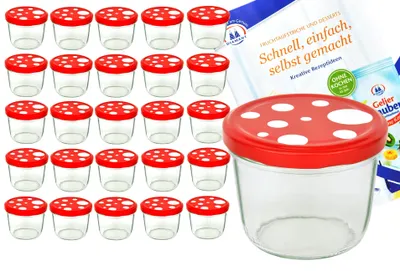 Produktbild von 25er Set Sturzglas 230 ml To 82 Fliegenpilz Deckel rot weiß gepunktet incl. Diamant Rezeptheft