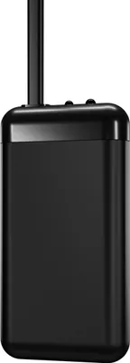 A black aquarium heater is shown from the side against a white background.