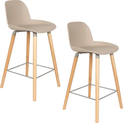 Produktbild von Zuiver Albert Kuip Barhocker mit Rückenlehne 65 cm Taupe/ Beige - 2 er Set