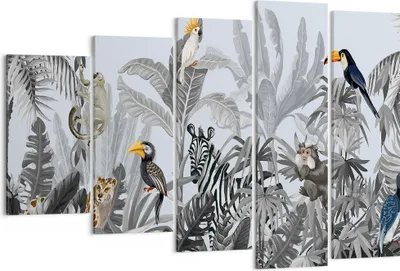 Produktbild von Bild auf Leinwand - Leinwandbild - 5 Teile - Dschungel Tiere Tukane - 150x100cm - Wand Bild - Wanddeko - Wandbilder - Leinwanddruck - Bilder - Wanddekoration - Leinwand bilder - EG150x100-4662