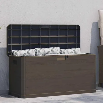 Produktbild von Garten-Aufbewahrungsbox braun 280 L Kunststoff in Holz-Optik, Kissenbox Auflagenbox Gartentruhe wetterfest abschließbar für Garten Balkon Terrasse Outdoor Stauraum Ordnung