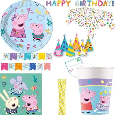 Produktbild von XL Partyset Peppa Wutz Kindergeburtstag Geburtstag Deko Party Set