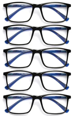 Produktbild von OPULIZE INK Lesebrille für Damen und Herren, großer rechteckiger Rahmen mit Federscharnieren & kratzfest, Schwarz, +1,5 (5 Stück)