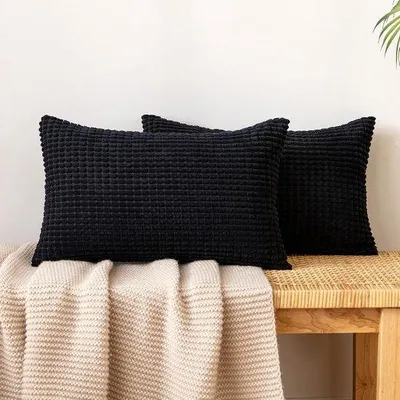 Produktbild von Famanu Kissenbezüge Set von 2 - Ribflor, 30 x 50 cm, schwarz
