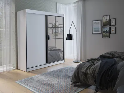 Produktbild von Easy4You OSLO II Weiß Schiebetürenschrank Kleiderschrank 180x216x65 cm mit Spiegel - Schlafzimmermöbel, Aufbewahrung – Mehrzweckschrank mit Kleiderstange