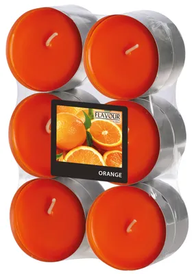 Produktbild von 12 Gala Flavour by GALA Maxi Duftlichte Ø 58 mm, 24 mm orange - Orange 96923 Duftkerzen Maxi-Teelichter Duft-Teelichter